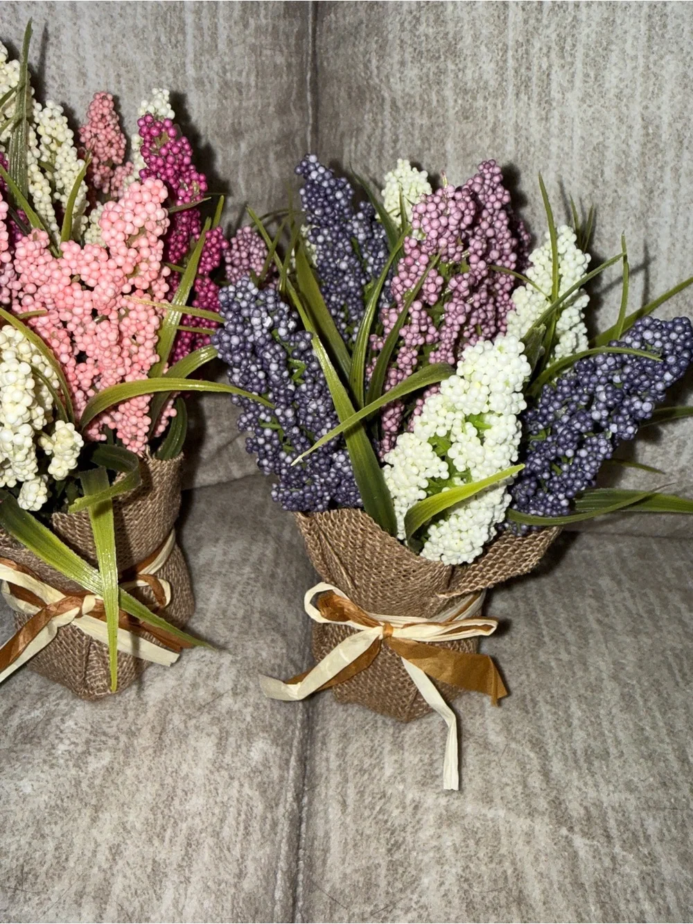Assorted Pink & Purple Faux Lavender Burlap Bouquet Set